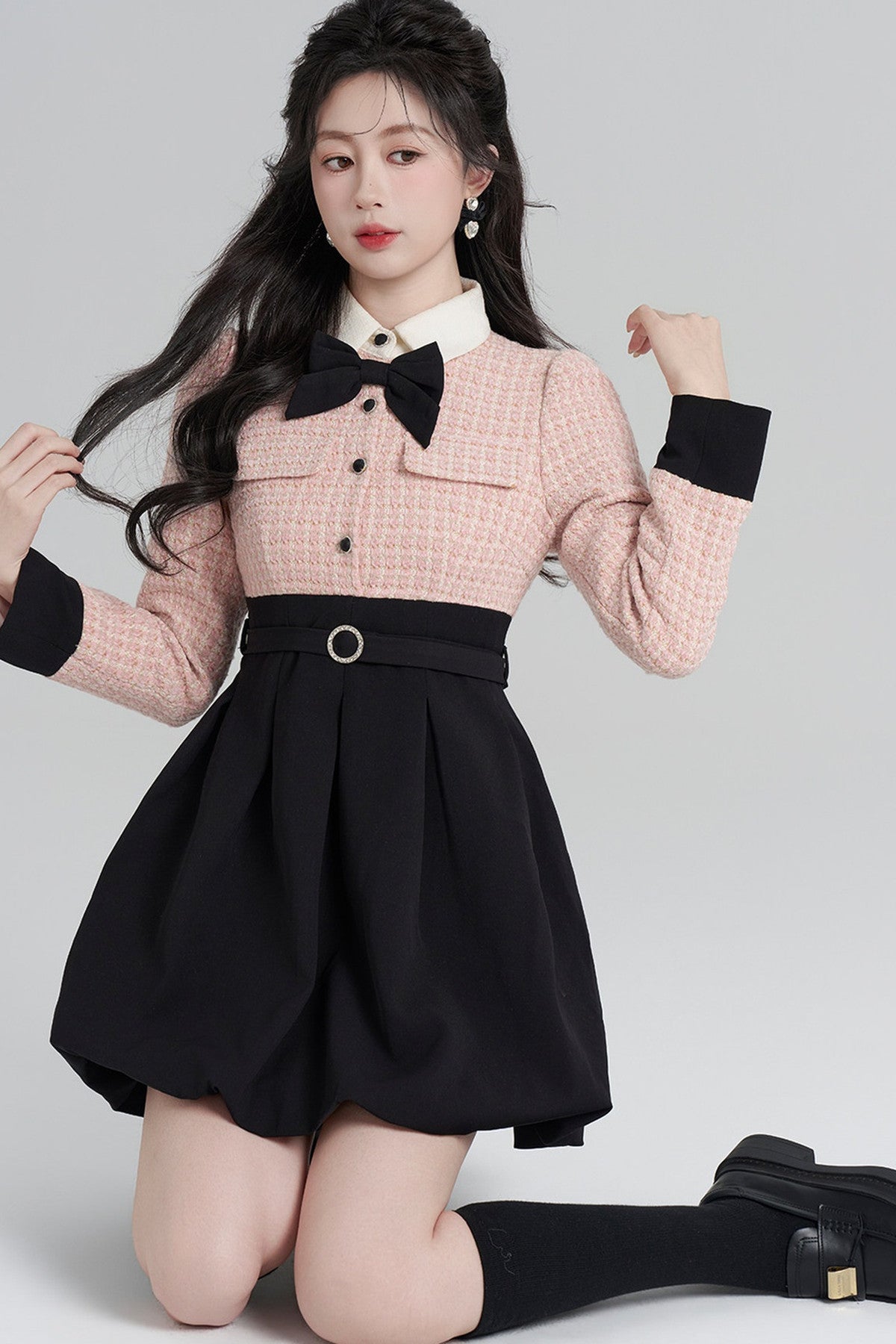 Layered-Look Wool Floral Dress