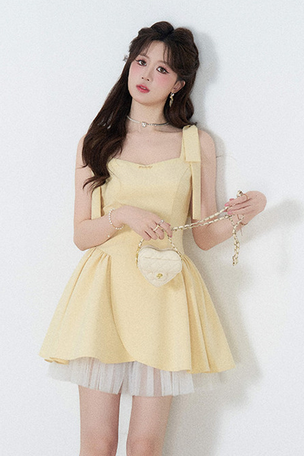 Yellow Mesh Spliced Dress