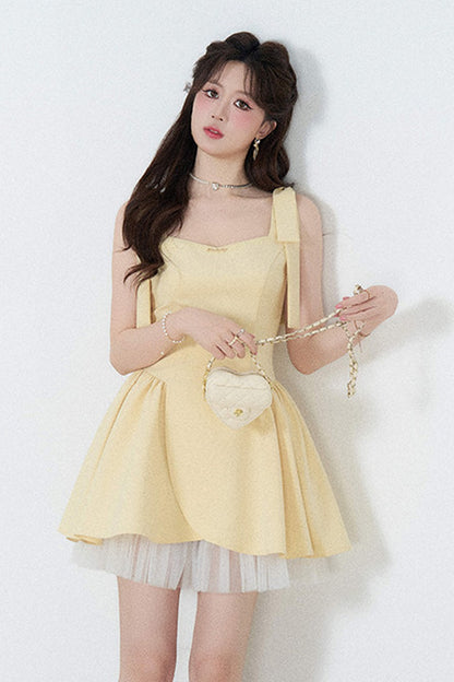 Yellow Mesh Spliced Dress