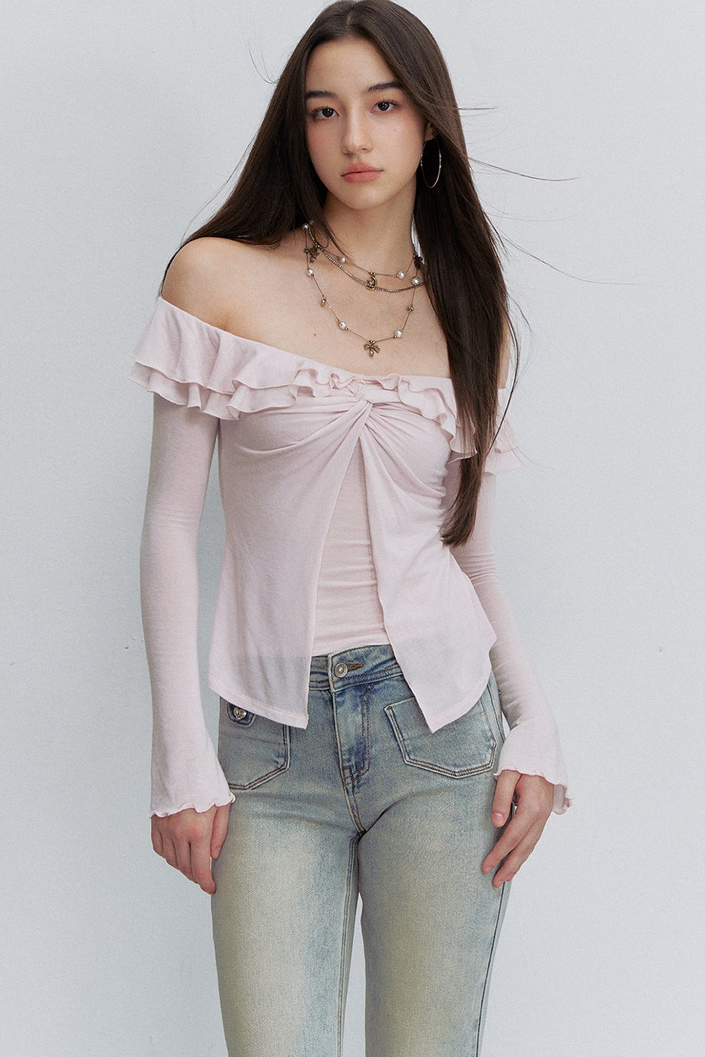 Asymmetrical Ruffle Cross-Knot Top