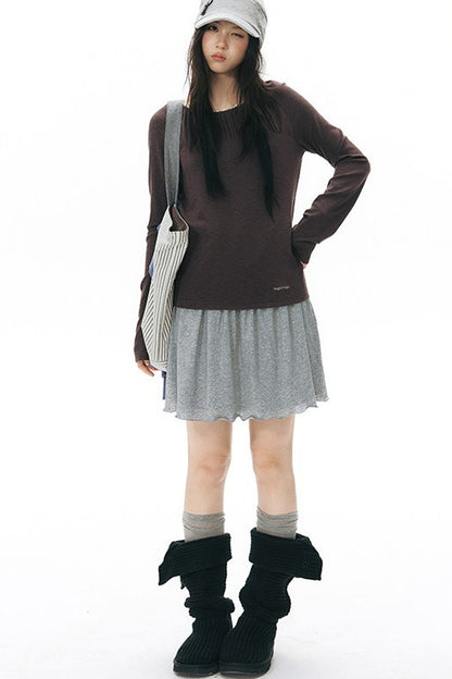 Pleated Striped Knit Base Layer Top