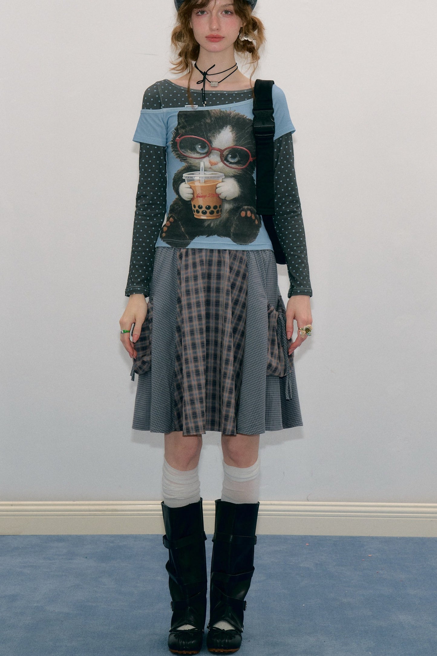 Retro Plaid Mid-Length Skirt