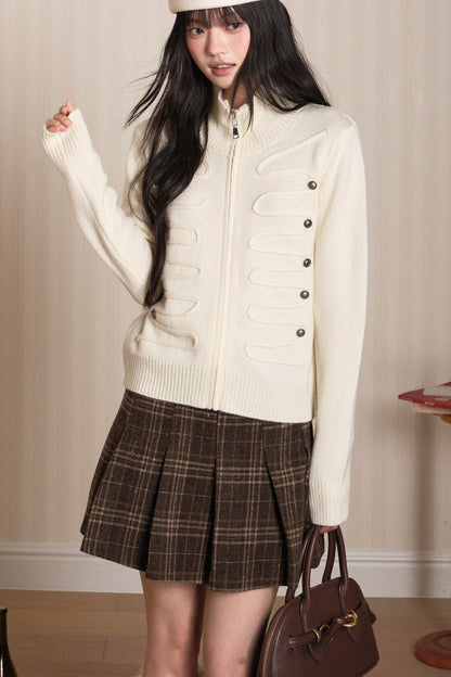Napoleon Style Zipper Knit Cardigan