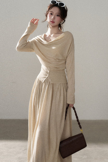 Long Sleeve Knit Top and Skirt Set