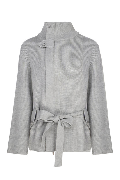 Wool Tie Cardigan and Pleated Skirt Set-Up