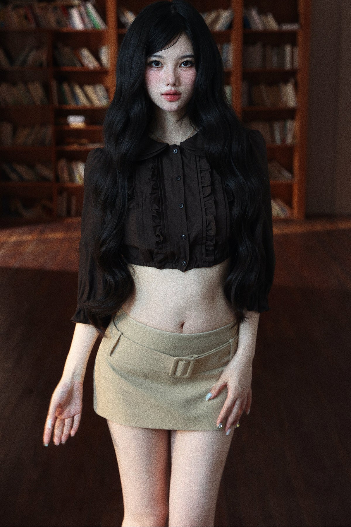 Textured Doll Collar Button-Up Top