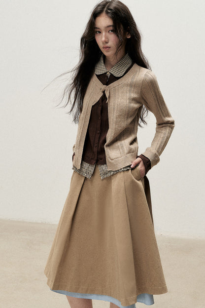 Plaid Collar Layered-Look Knit Top