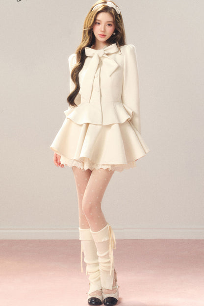 French Hepburn Style Imitation Wool Top and Skirt Set-Up