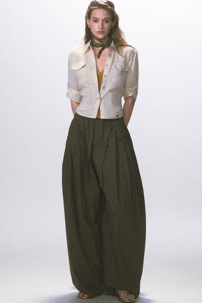Linen Waist-Cinching Blouse