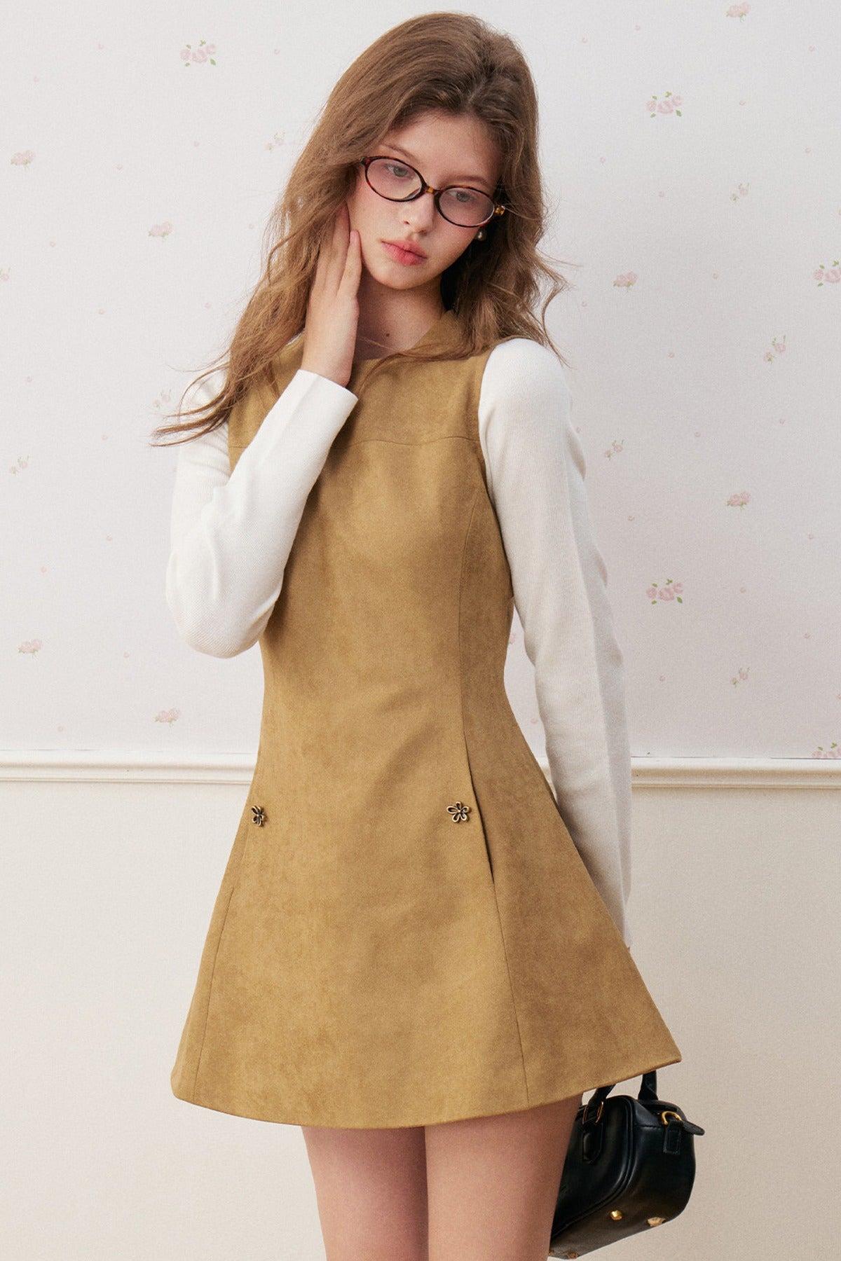 Sleeveless Round Neck Suede A-Line Umbrella Dress