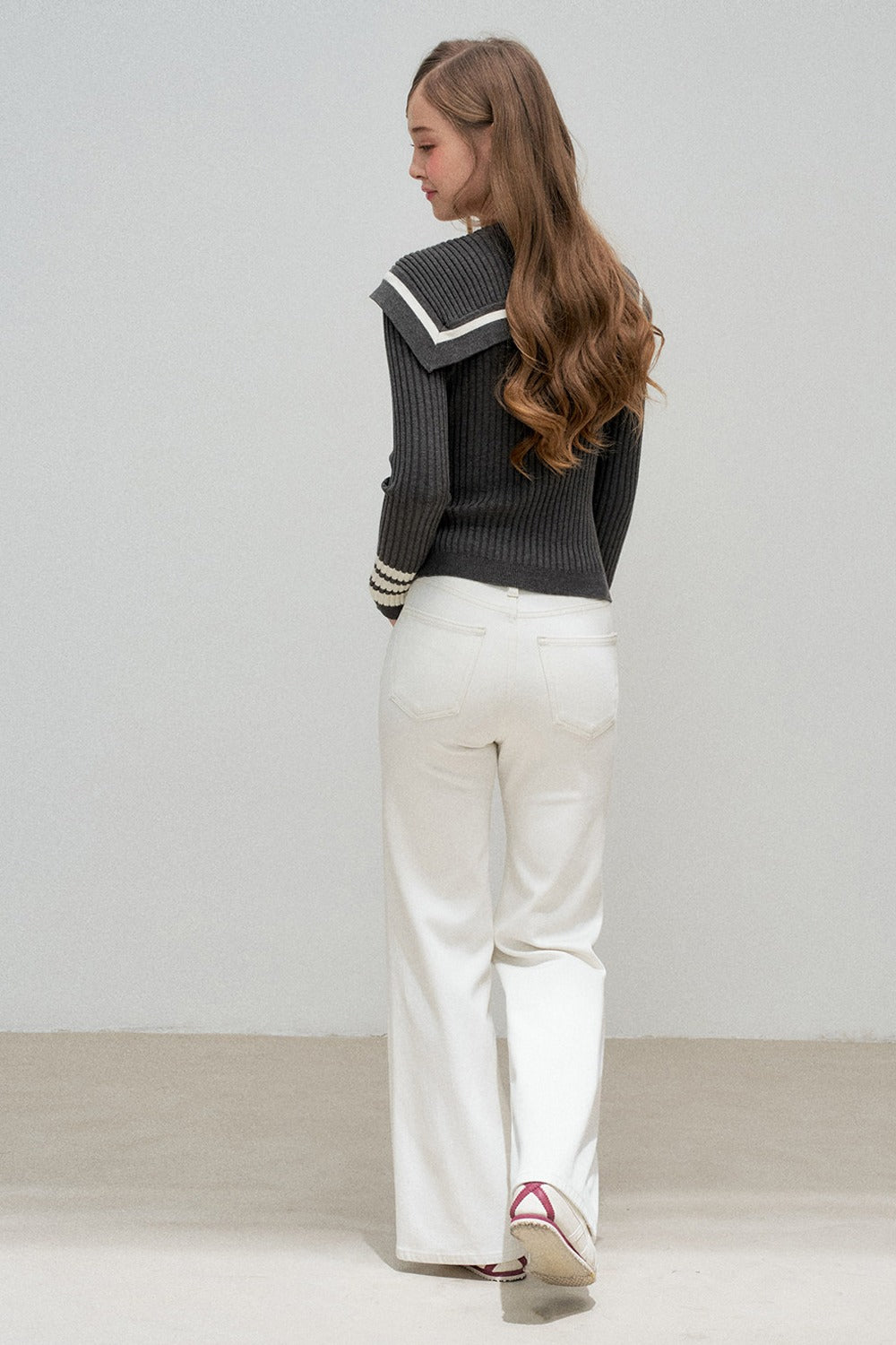 Navy Collar Striped Knit Top