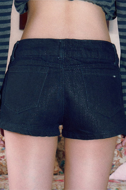 Studded Low-Waist Denim Shorts