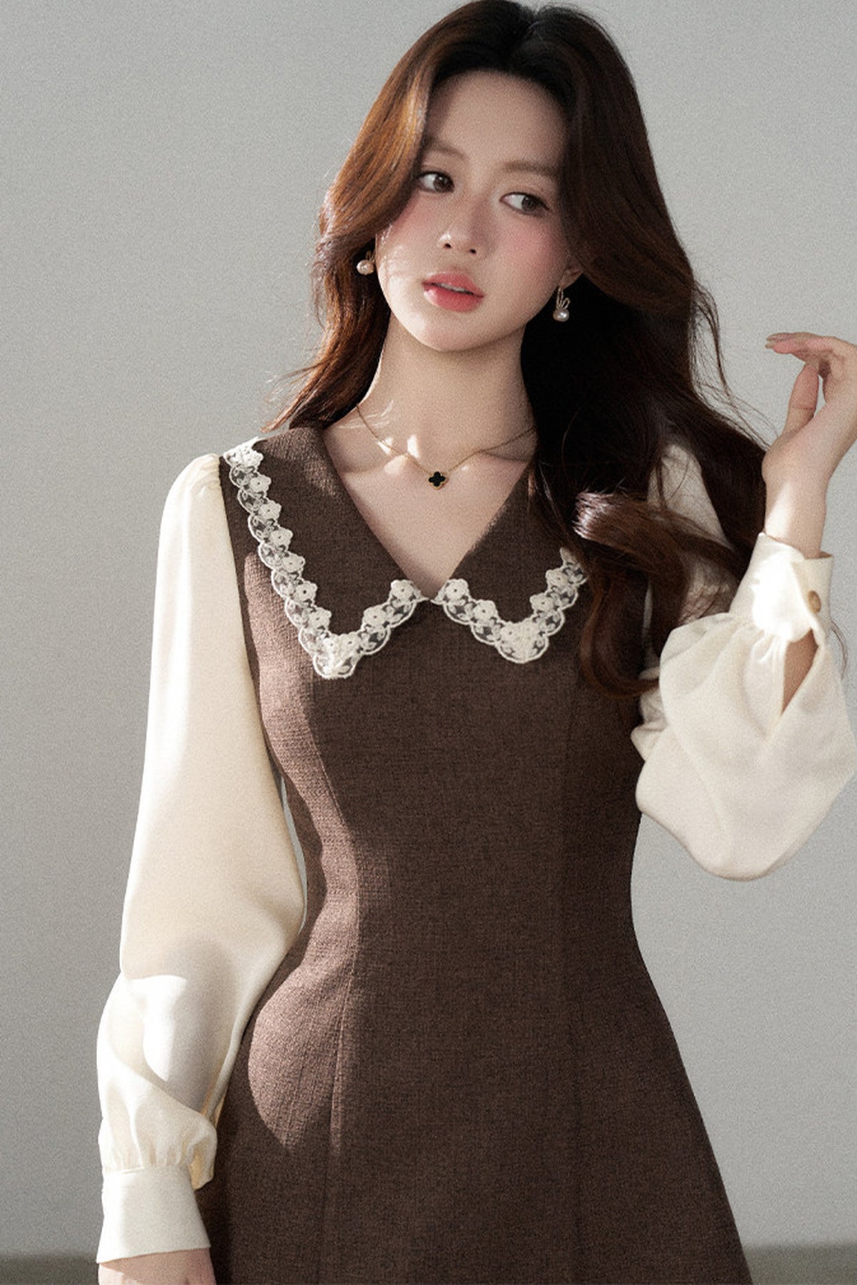 Lace Patchwork Layered-Look A-Line Dress