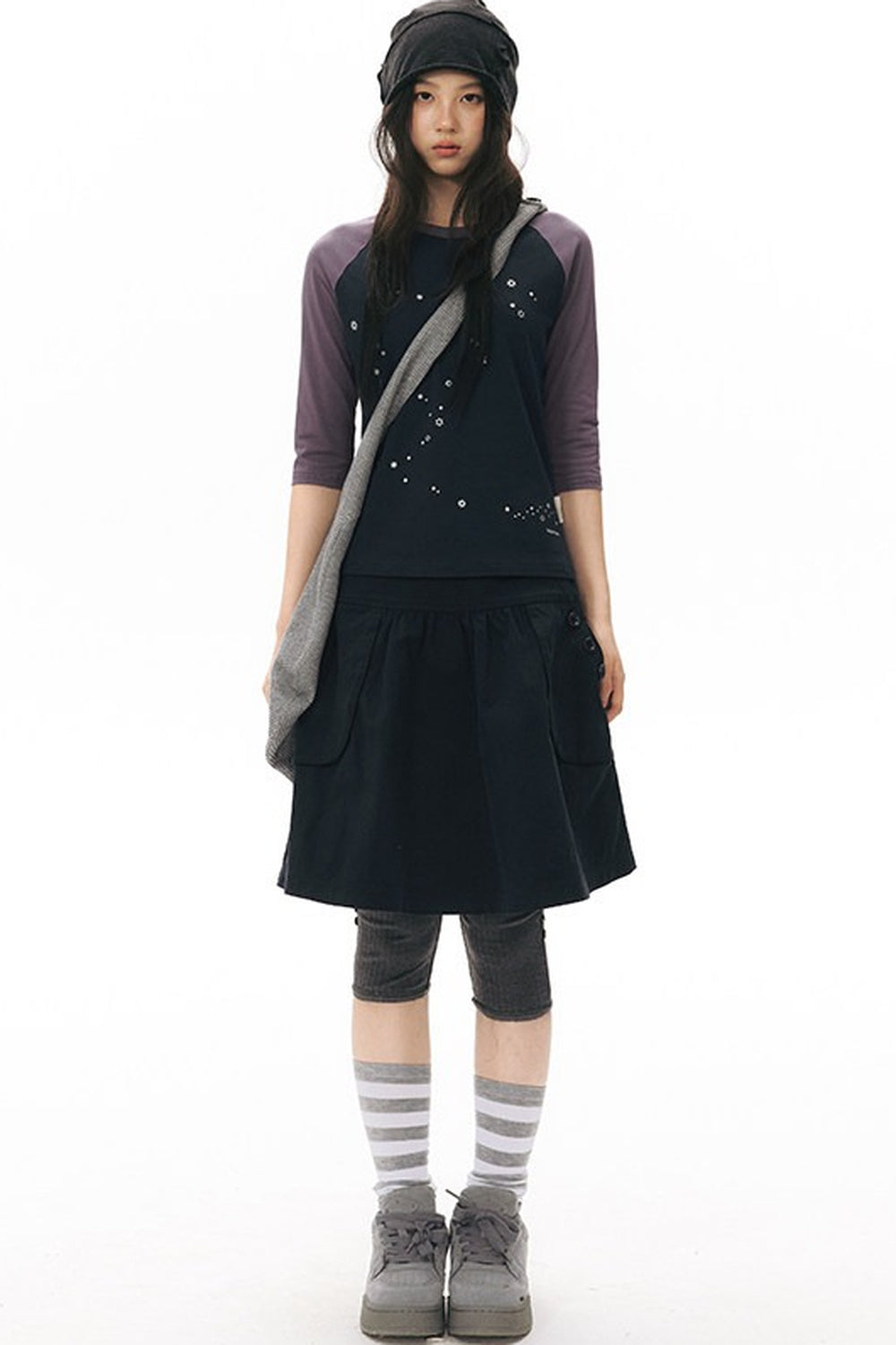 Color-Blocked Raglan Sleeve Knit Blouse