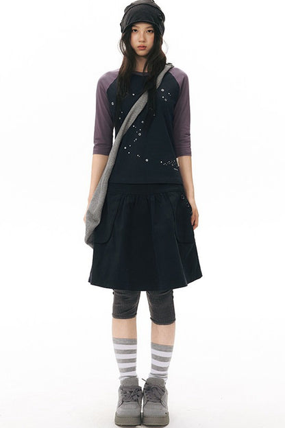 Color-Blocked Raglan Sleeve Knit Blouse