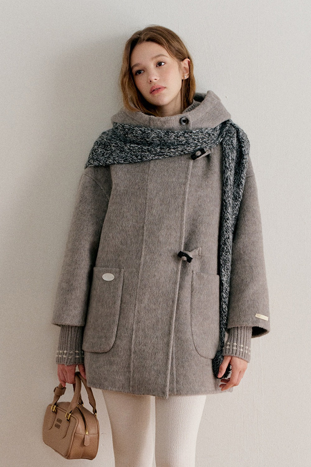 Hooded Horn Button Wool Coat