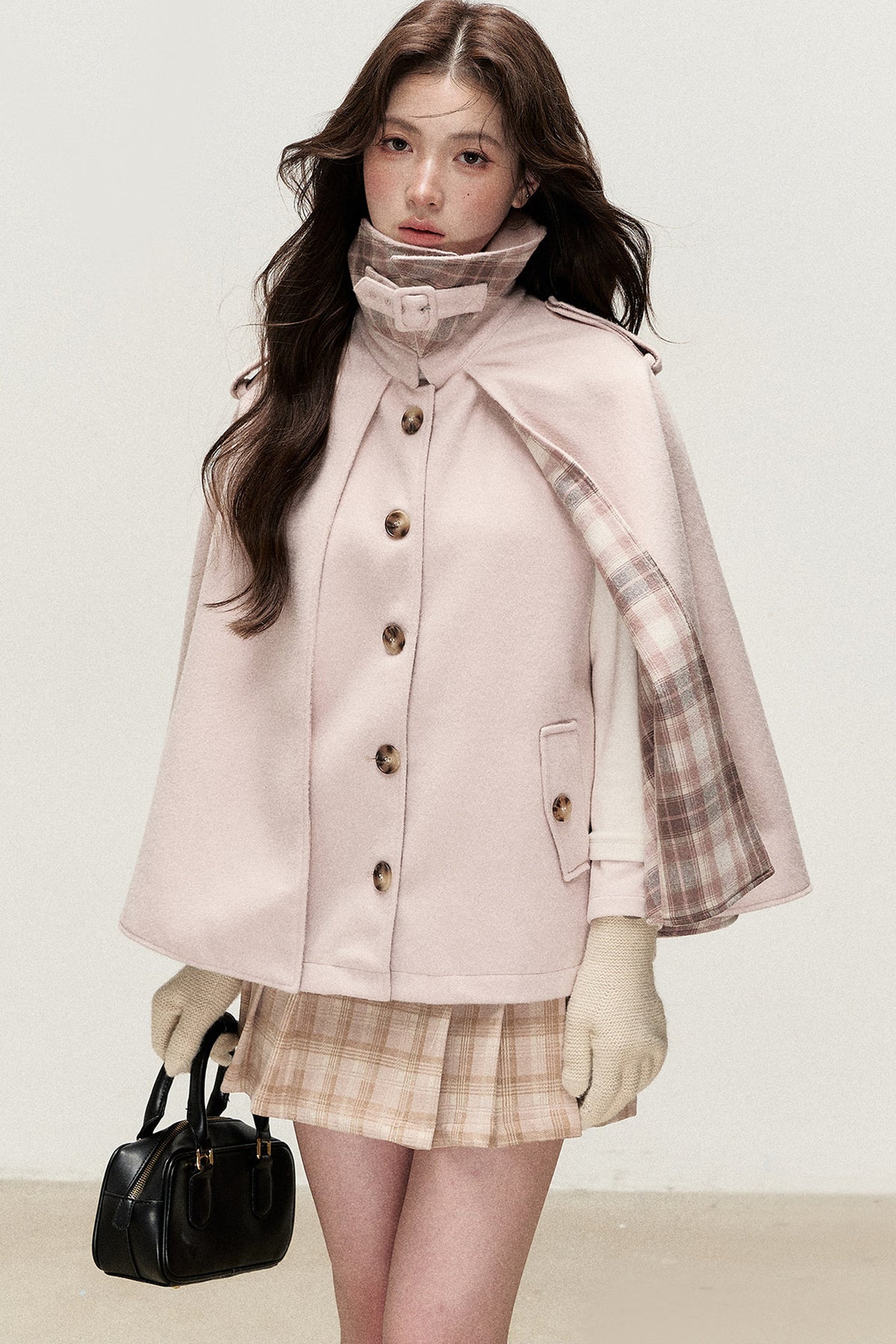 Retro Plaid Woolen Cape