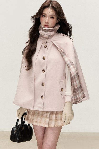 Retro Plaid Woolen Cape