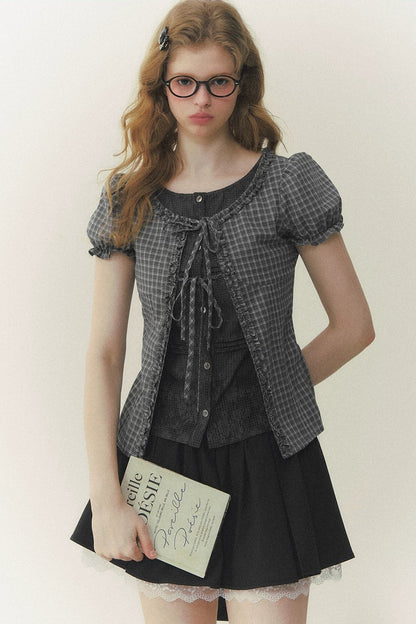 Preppy Summer Short-Sleeve Blouse