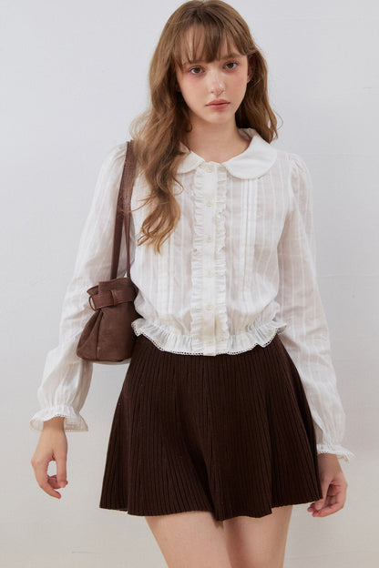 Ruffled Gathered Doll Collar Blouse