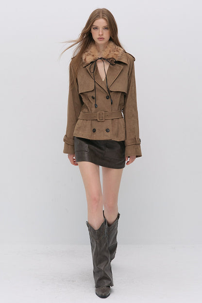 Suede Buttoned Trench Jacket