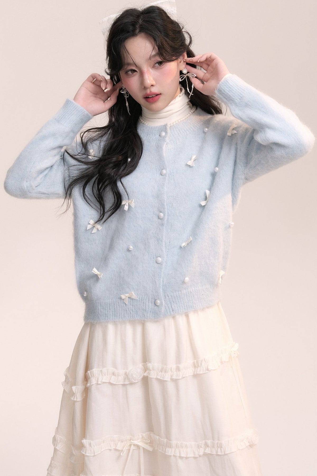 Ballet Bow Knit Cardigan With Skirt Set