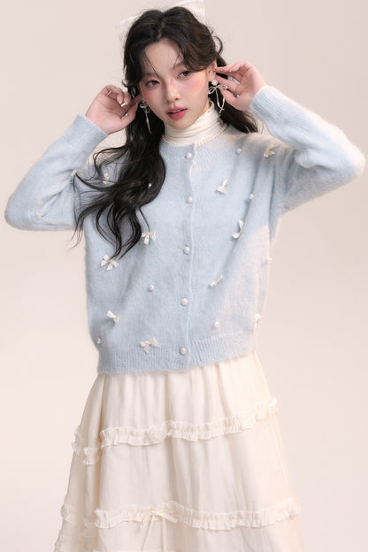 Ballet Bow Knit Cardigan With Skirt Set