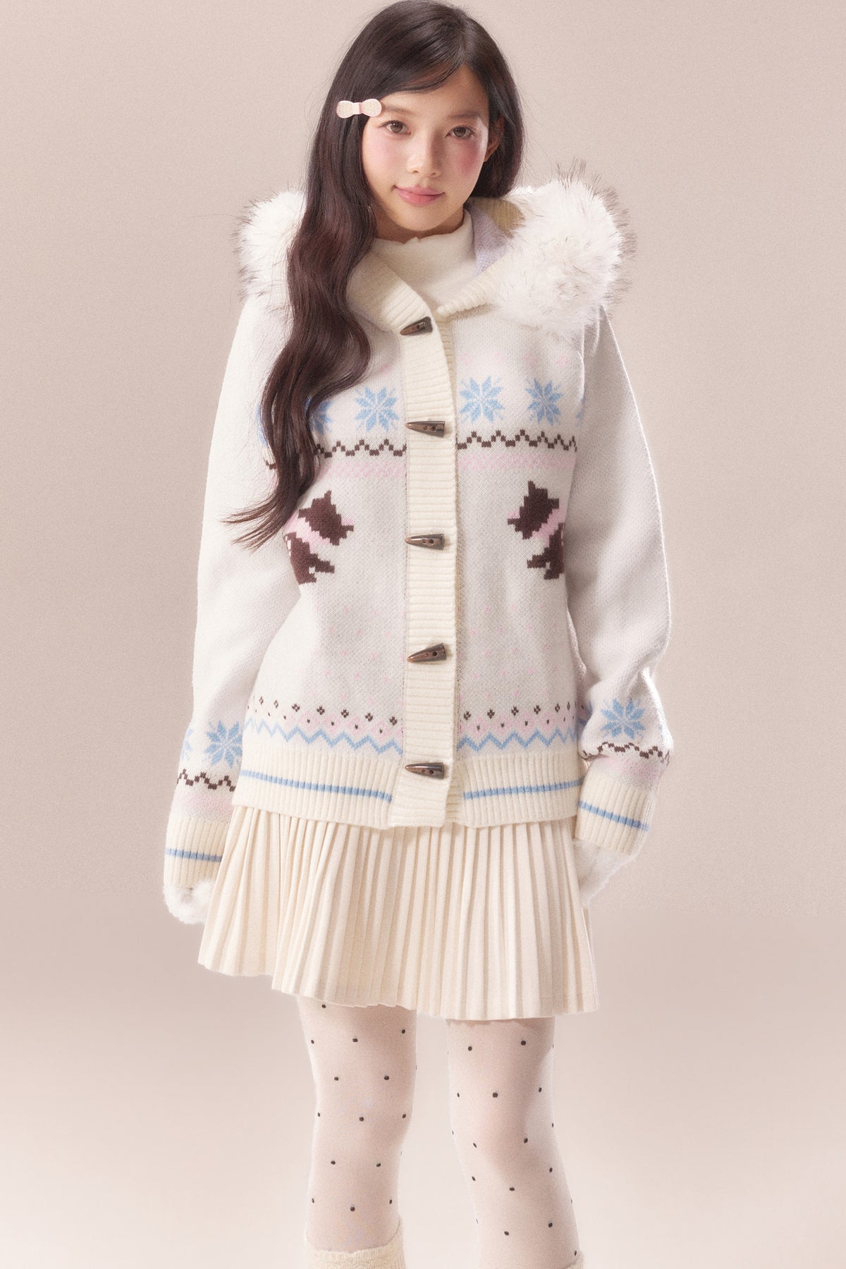 Cárdigan Fair Isle con cuello de pelo de perro