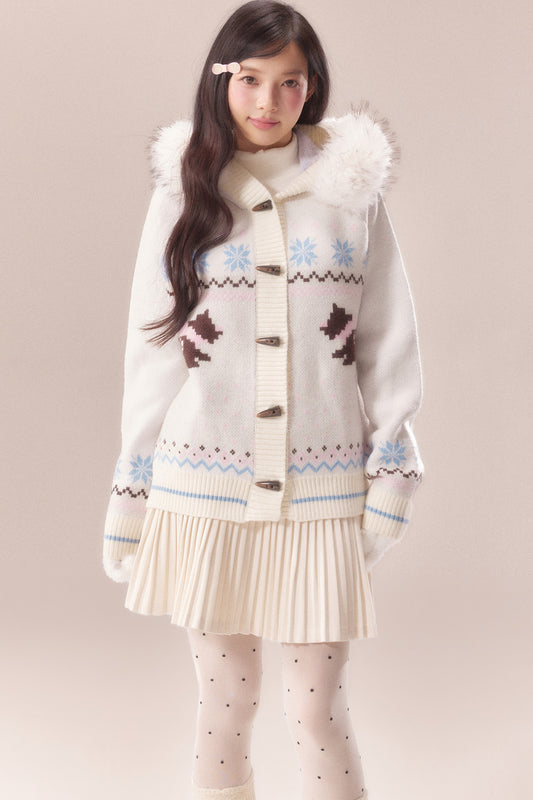 Cárdigan Fair Isle con cuello de pelo de perro