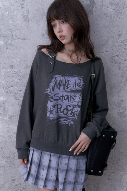 One-Shoulder Graffiti Sweatshirt Dress