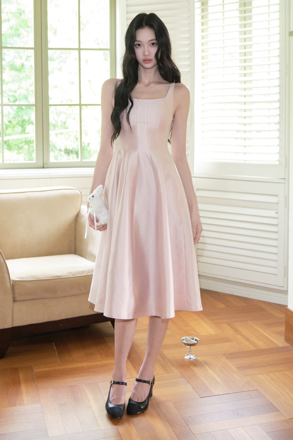 Lyocell Square-Neck A-Line Dress