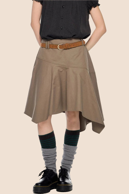 Brown A-Line Midi Skirt