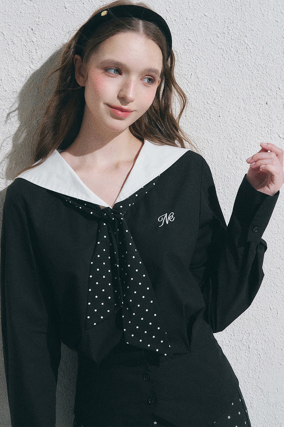 Classic Navy Collar Long-Sleeved Shirt
