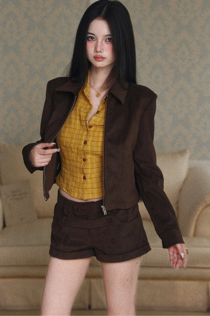 Camisa corta de lino a cuadros