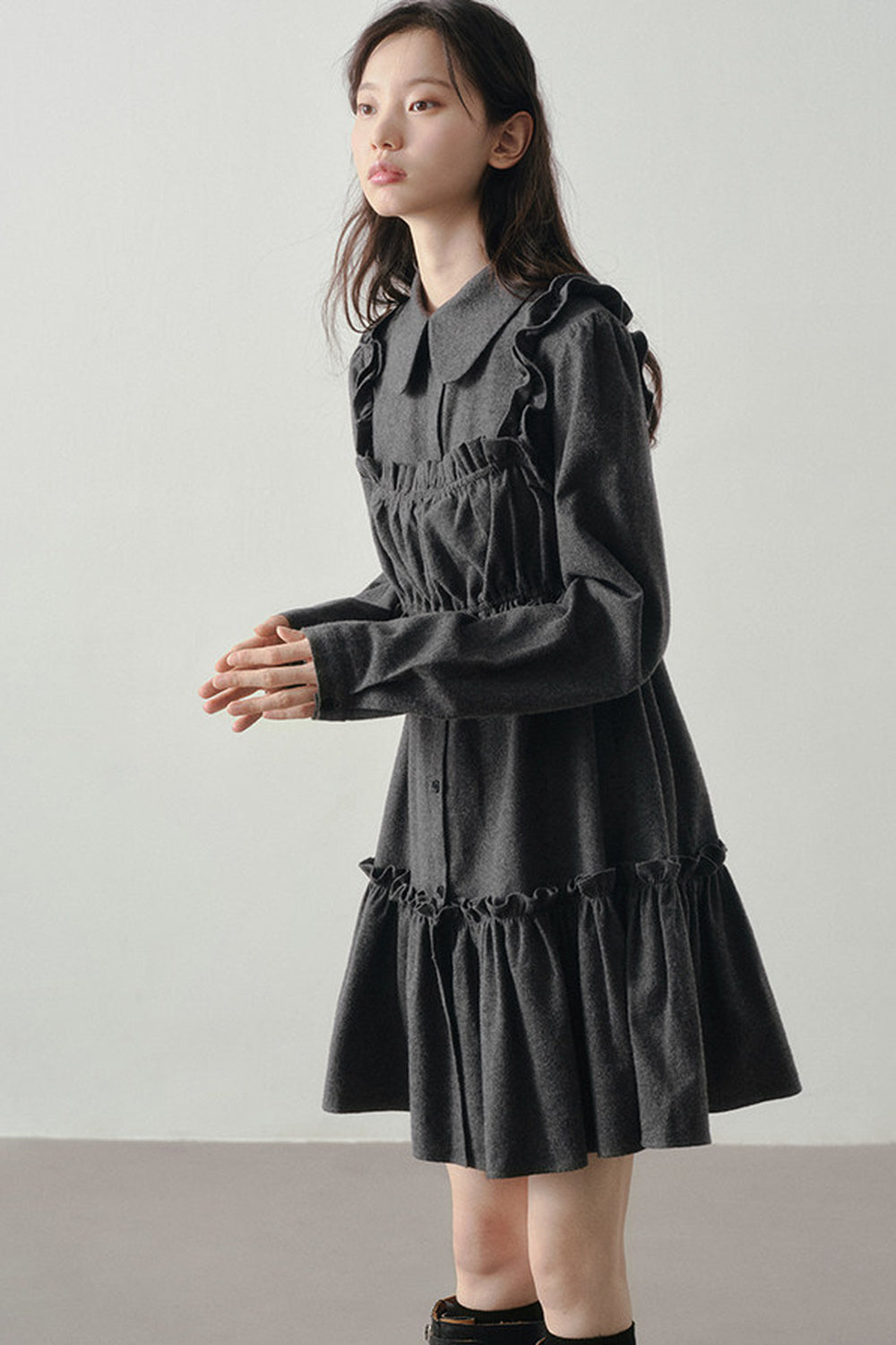 Misty Black Pleated Vest and Shirt Dress Set