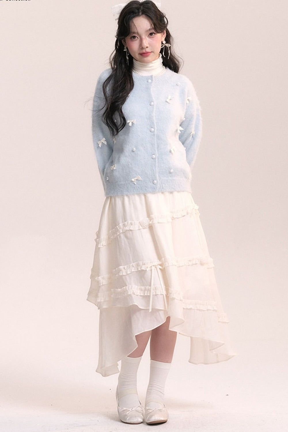 Ballet Bow Knit Cardigan With Skirt Set