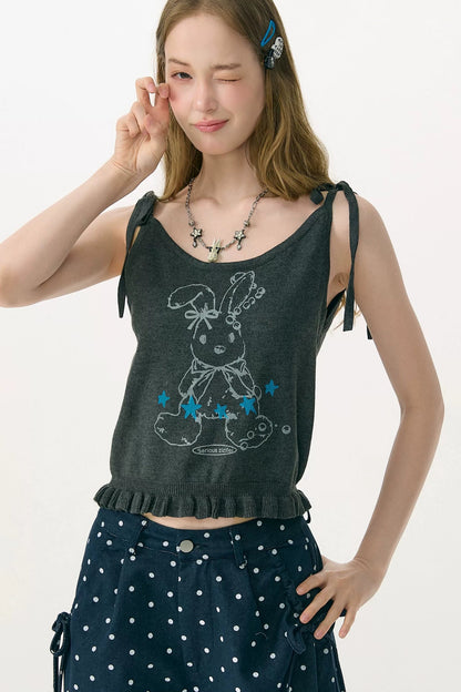 Playful Rabbit Tie-Up Tank Top