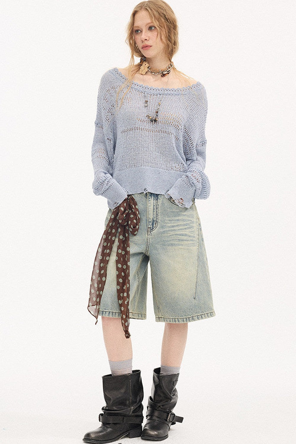 Asymmetrical Knit Off-Shoulder Top Set