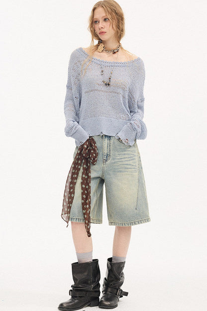 Asymmetrical Knit Off-Shoulder Top Set