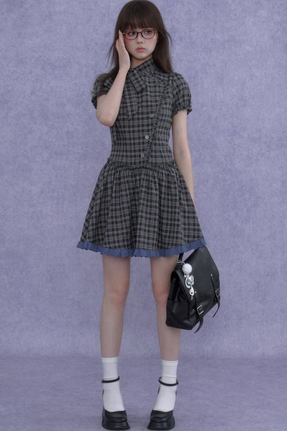 Retro Plaid Bow Dress