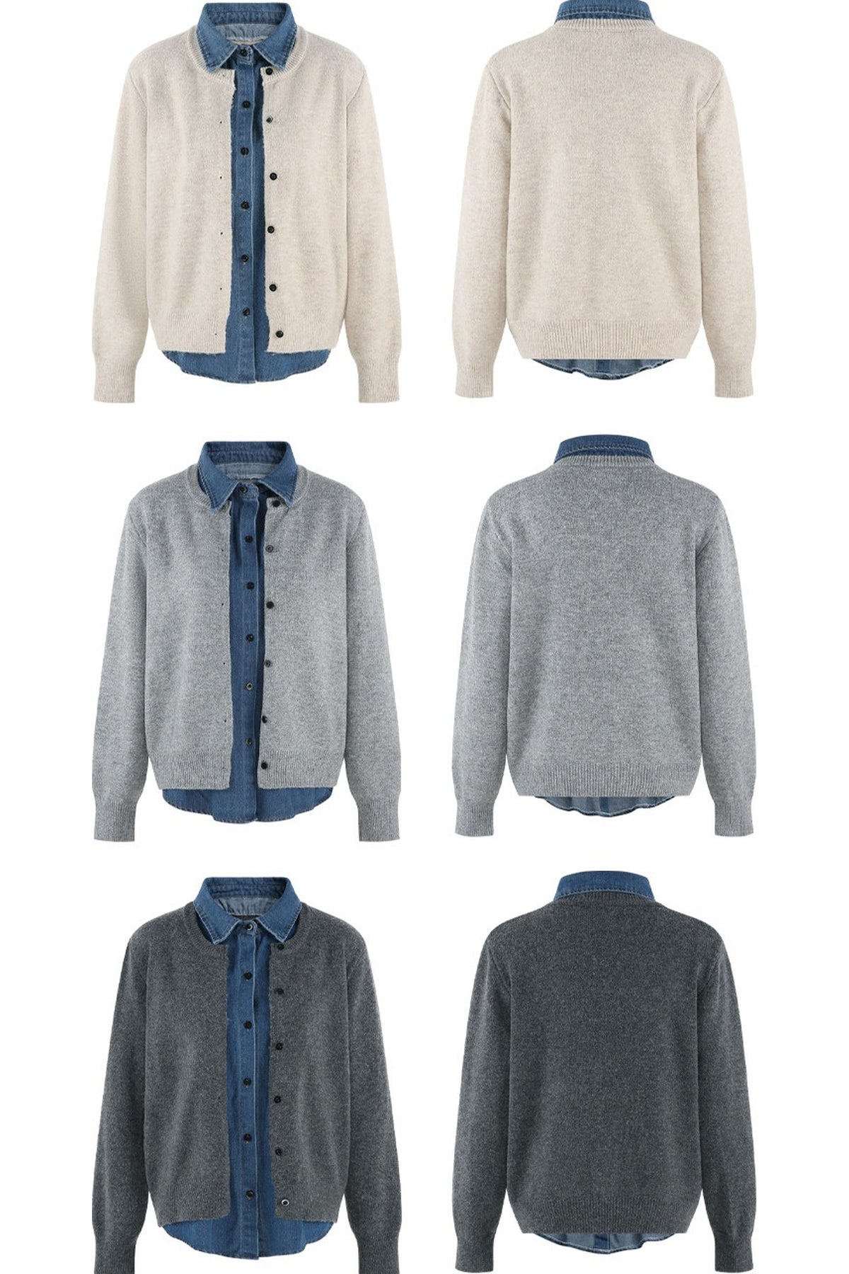 Layered-Look Denim Collar Sweater