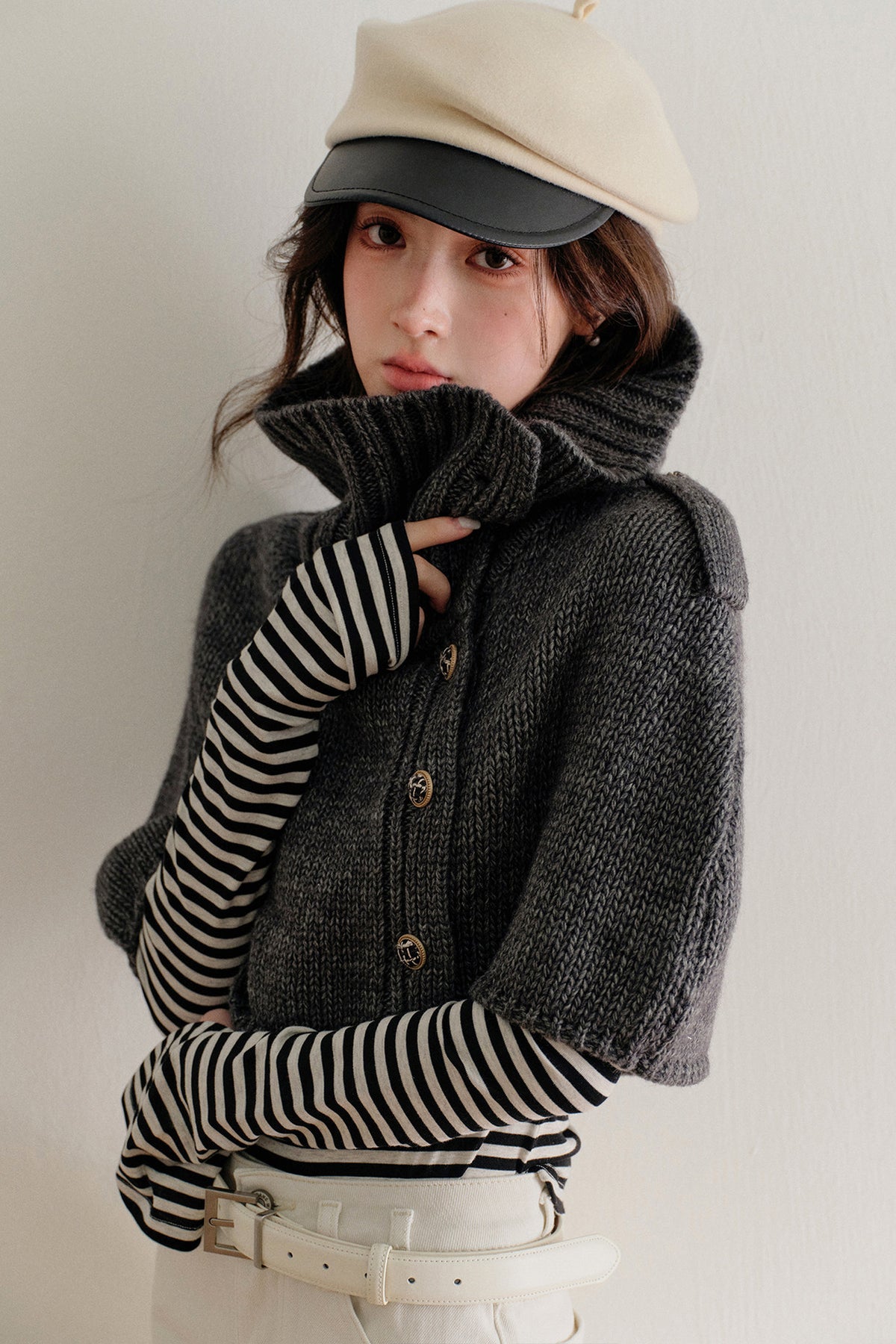 Short Button-Up Wool Cape