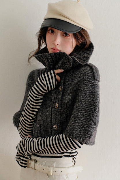 Short Button-Up Wool Cape