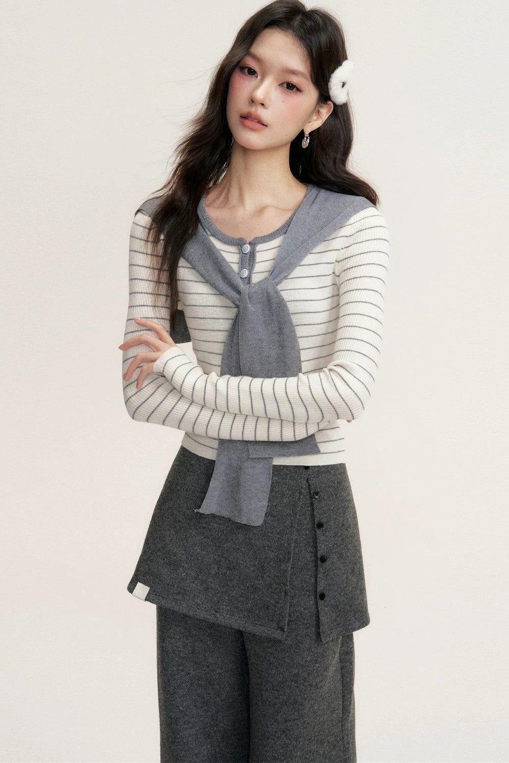 Color-Blocked Fake Two-Piece Knit Set-Up
