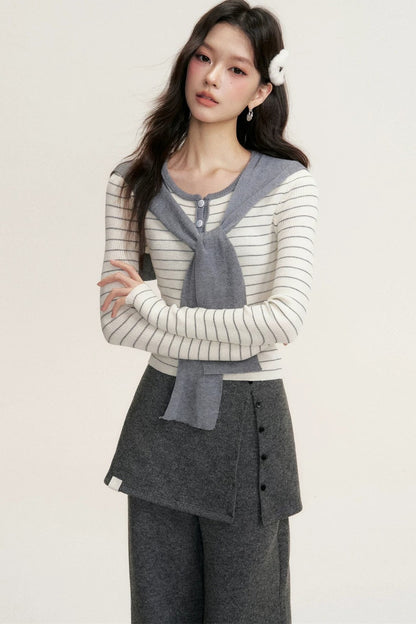 Color-Blocked Fake Two-Piece Knit Set-Up
