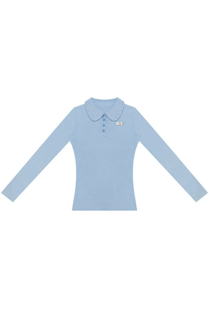 Milk Blue Polo Collar Knit Top