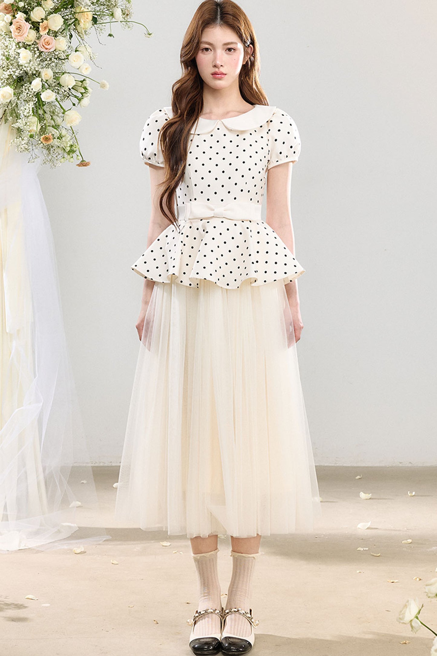 Polka Dot Doll Collar Bow Tulle Dress