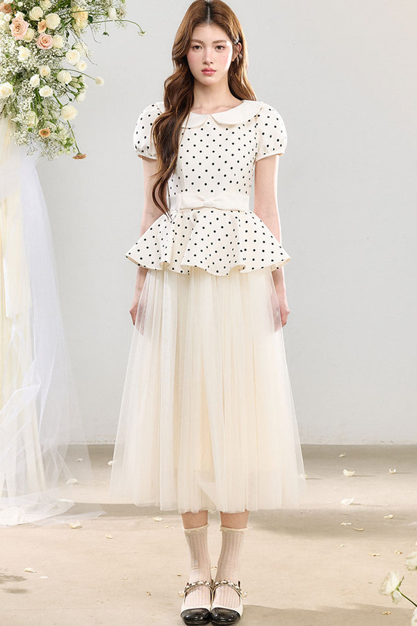 Polka Dot Doll Collar Bow Tulle Dress