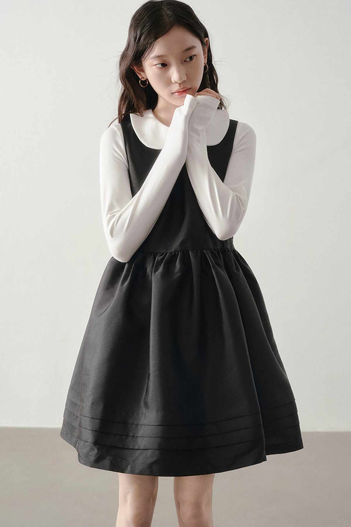 Black Satin Waist-Cinching Dress