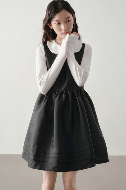 Black Satin Waist-Cinching Dress